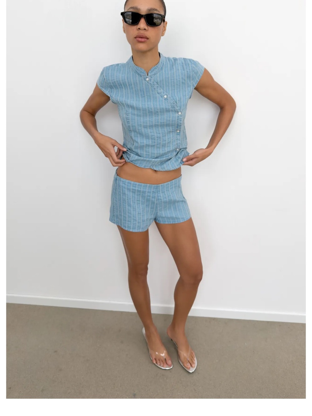 Zara Light Blue Striped Athletic Shorts